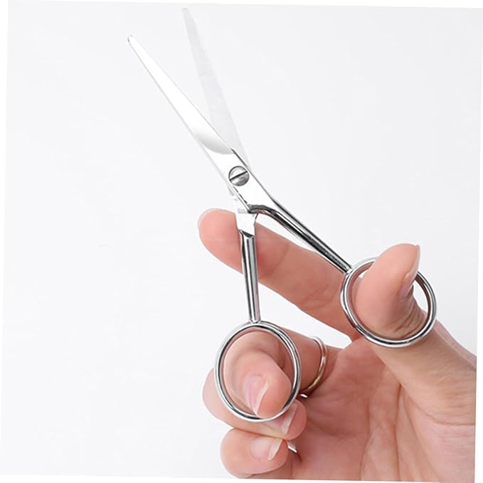 Skid Stainless Steel Mustache Scissors for Men Toothed Beard Grooming Trimmer Scissors with Durable Silver Finish for Accurate Facial Hair Cleaning