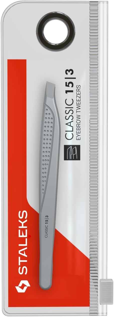 Staleks CLASSIC 15 Eyebrow Tweezers – Wide Beveled Tips – Stainless Steel Tweezers – For Thick Eyebrows Shaping – Home Use
