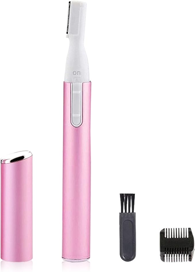 Electric Eyebrow Trimmer for Women, Facial Hair Razor Removal for Men, Mini Epilator for Bikini, Remover for Face, Chin, Peach Puzz, Lips, Body, Arms, Legs, Battery Operated (Pink)