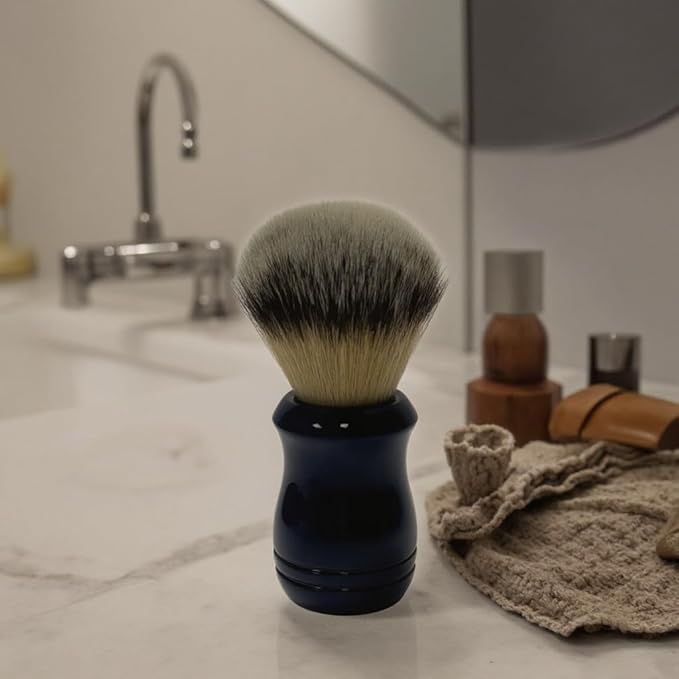 Shaving Brush for Men – Nylon Bristles with Deep Blue Plastic Handle – Professional Shaving Tool for Lathering & Skin Preparation – Durable & Ergonomic Design (Blue Point)