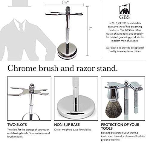 G.B.S Classic Deluxe Stainless Steel Brush and Razor Stand, Properly Store Brush and Razor Prolong Shaving Tools Non Slip Well Balanced Convenient Choice Extra Grip