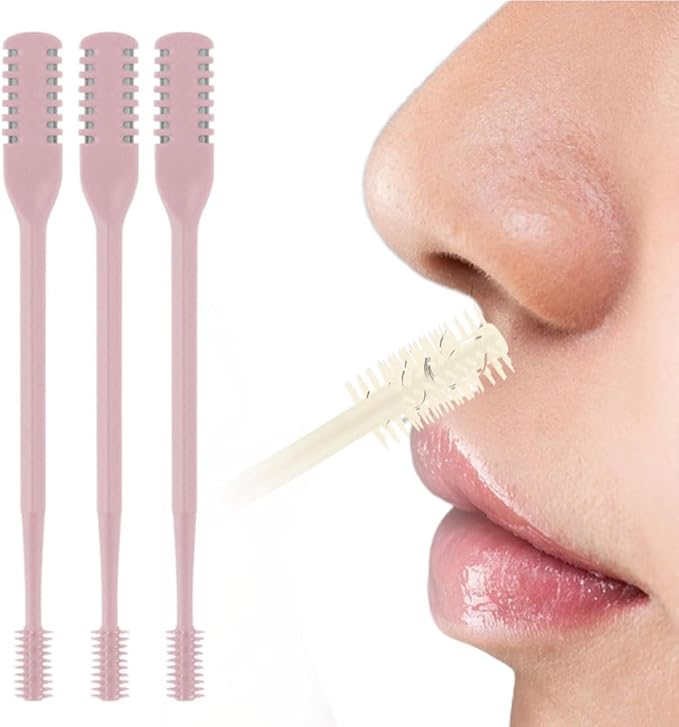 Nasal Hair Cutter, Manual 360° Rotating Nose Hair Trimmer Removal Razors with Ear Picker,2 in 1 Double Sided Nose Hairs Knife Portable Removal Tool for Women Men (A-Pink/3pcs)