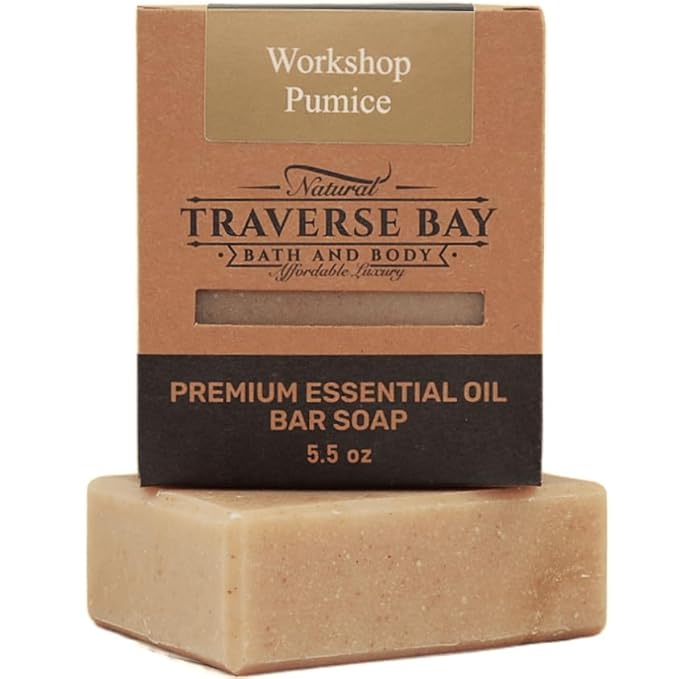 Traverse Bay Bath and Body Natural Cold Process Soap Scrub & Sooth 4-Bar Variety Pack, Workshop Pumice, Avocado Lemon, Gardener's, Chamomile Oat, 5.5 oz Each, 22+ oz Total