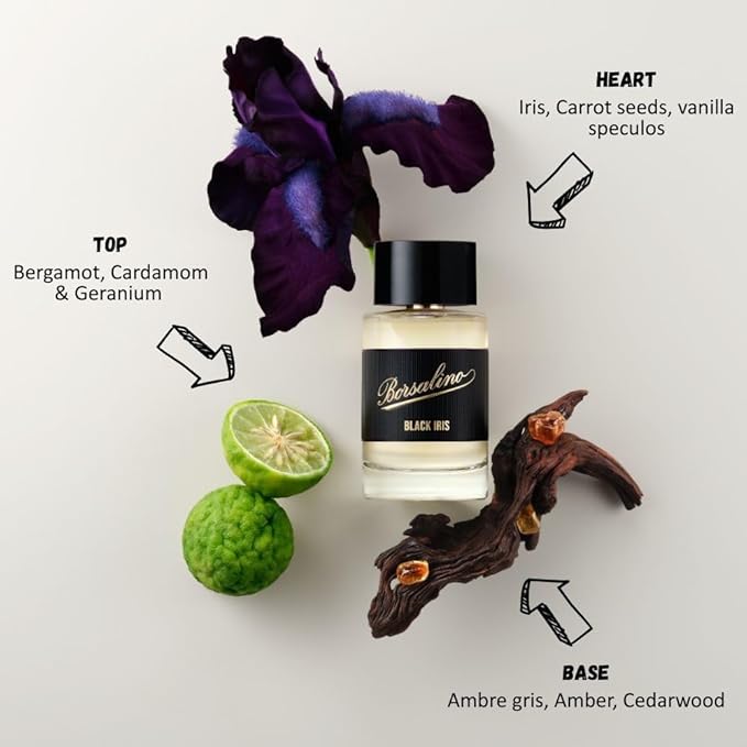 Borsalino Black Iris Cologne for Men – Eau de Parfum – Long-Lasting Fresh Woody Amber Perfume with Bergamot & Amberwood – French Luxury Fragrance – Popular Gift for Men