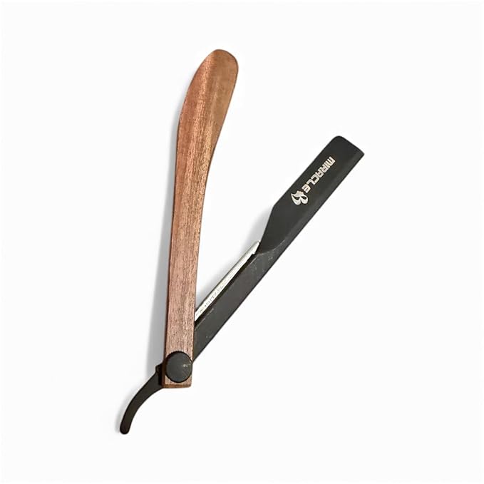 Classic Barber Straight Razor with Blades – Professional Wooden Handle Shaving Tool for Facial Hair, Neckline & Detailing By MIRACLE