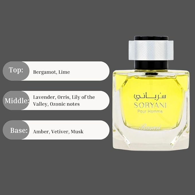 RASASI Soryani Eau De Parfum Men Spray 100ML (3.38 OZ) - Arabian Perfume With Refreshing, Citrusy and Floral Fragrance - Long Lasting, Captivating and Luxurious Masculine Scent