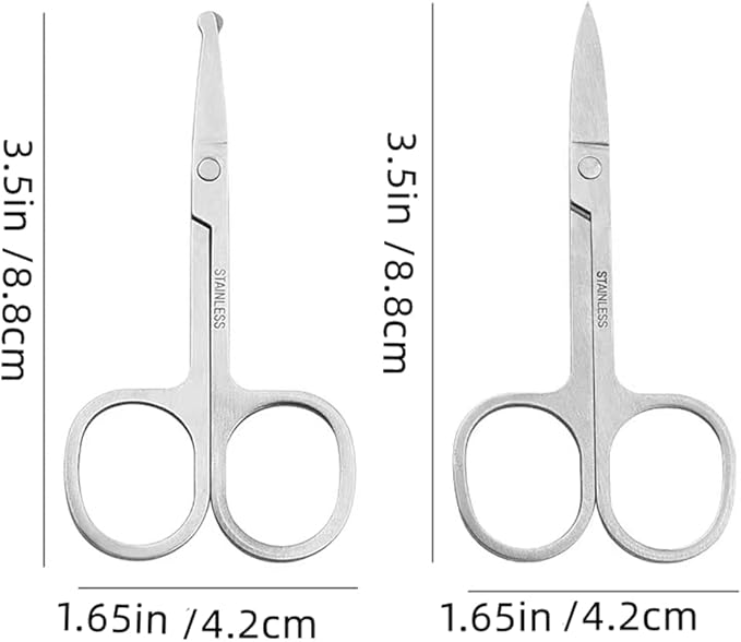 Small Scissors, 3.5in Beauty Scissors,for Personal Facial Hair Grooming ，Curved and Round Design, for Trim Men/Women Eyebrows Trimming, Eyelashes,Nose Hair, Ear, Mustache 3 Pack