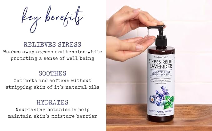 Stress Relief Lavender Body Wash for Women and Men Softens and Soothes the Skin, Sulfate Free, 100% Cruelty Free, 480ml
