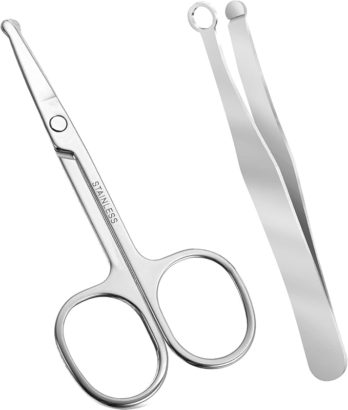Nose Hair Trimmer and Small Scissors with Round Tip Design, Will Not Hurt The Nasal Cavity, Curved and Rounded Safety Tip Clippers for Eyelashes, Nose, Eyebrow Trimming, Mustache