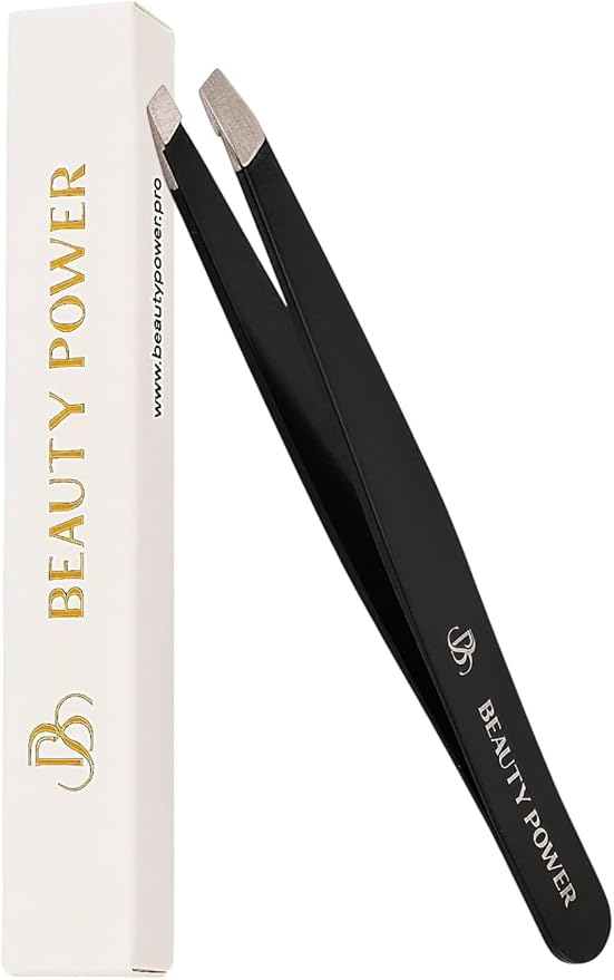 Professional Precision Slant Tweezers for Women Facial Hair - Tweezers for Men & Women, Eyebrow Tweezer for Ingrown Hair Blackhead & Splinter Removal - Black