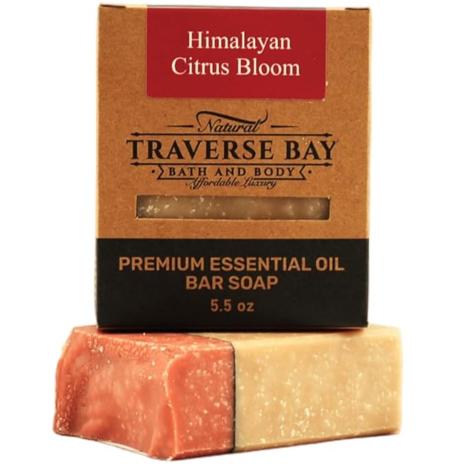Traverse Bay Bath and Body Natural Cold Process Soap Citrus & Salt 4-Bar Variety Pack, Three Salts, Pink Grapefruit & Red Clay, Himilayan Citrus Bloom, Lemongrass Lavender, 5.5 oz Each, 22+ oz Total