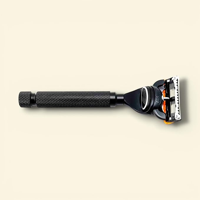Parker 5-Blade Razor Handle Compatible with Gillette® Fusion® Cartridges – Weighted Metal Handle with Textured Grip for Smooth, Tug-Free Shaving | Luxury Men’s Gift | 1 Cartridge Included (BLACK)