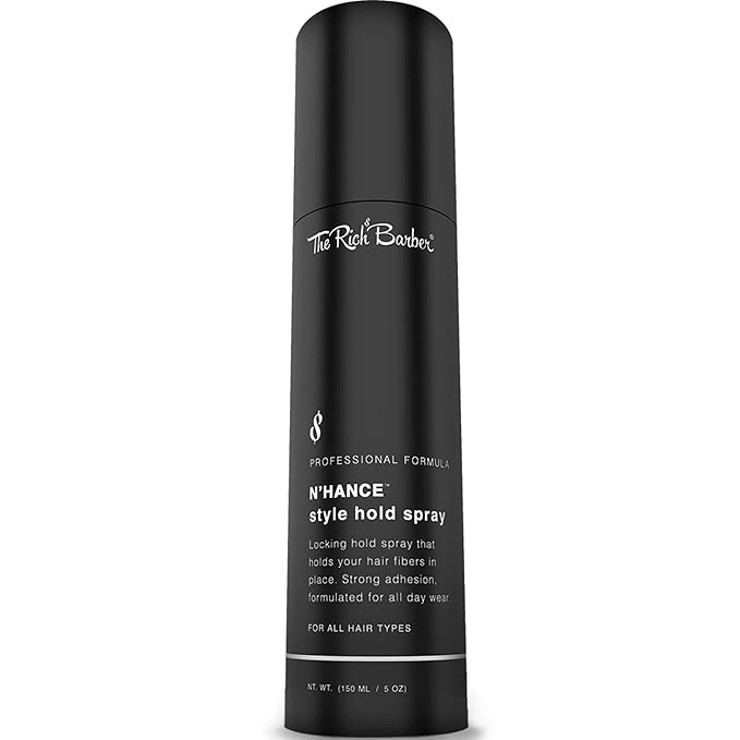 The Rich Barber N’Hance Hold Spray for Hair Building Fibers - Long Lasting Locking & Setting Hold Spray for Natural Concealing Hair Thickening Fibers (5 oz.)