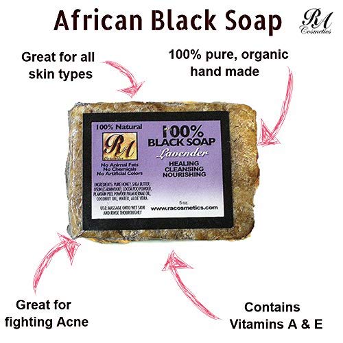 RA COSMETICS 100% Natural Black Soap with Lavender 5oz
