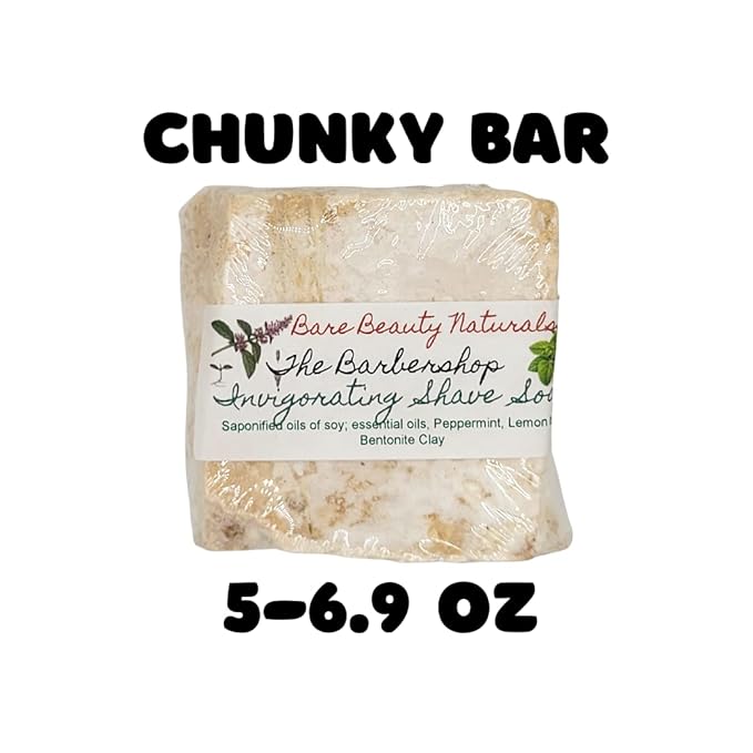 100% Natural The Barbershop Shaving Soap/Hydrating/Luxury/Gentle formula/Free Exfoliating soap bag/Peppermint Lemon Balm Bentonite Clay // Plant-Based // Various Soap Cut Sizes