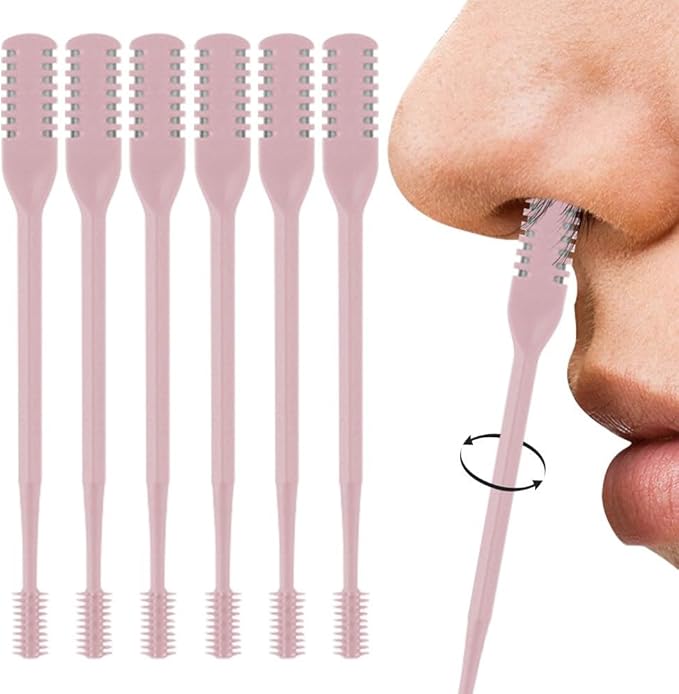 Nasal Hair Cutter, 2025 Double-Sided Nose Hair Trimmer, Manual 360° Rotating Nostril Hair Removal Tool for Men & Women, Nose Ear Eyebrow Grooming, Easy to Clean (Pink, 6PCS)