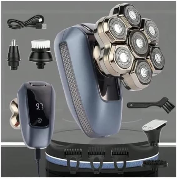 Head Shaver for Bald Men, 7D Electric Rotary Bald Head Shaver for Men, 5-in-1 Grooming Kit, USB Rechargeable Wet/Dry Shavers for Men, IPX6 Waterproof Head Shaver with LED Display