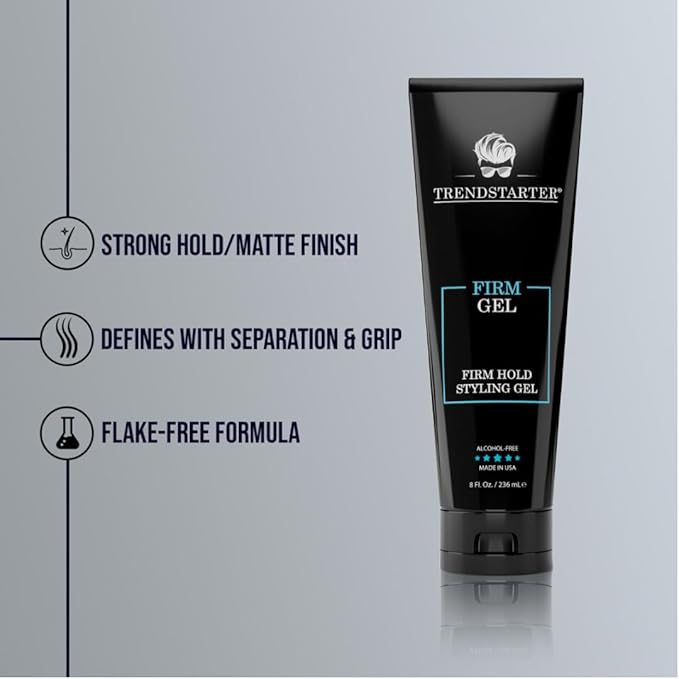 TRENDSTARTER - FIRM GEL - Firm Hold - Natural Shine - Alcohol Free - Non-Flaking Hair Gel Formula for All Hair Types - All-Day Reliability