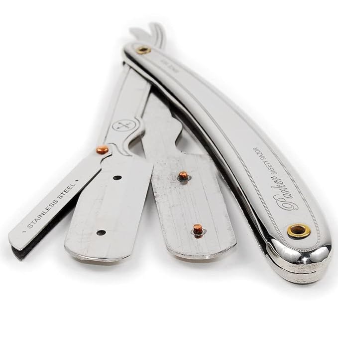 Parker SR1 Stainless Steel Straight Edge Barber Razor – Professional Shavette for Barbers & Home Use with 5 Premium Platinum Half Blades – Replaceable Blade Straight Razor for Close, Smooth Shaves