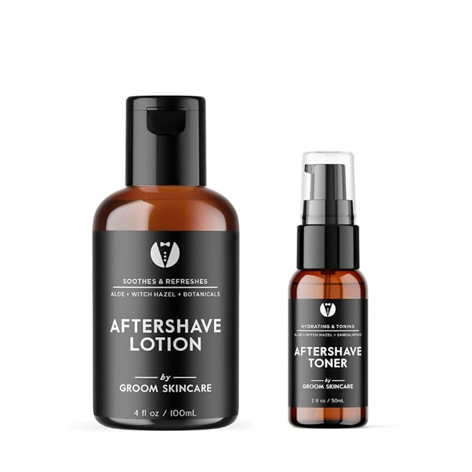 GROOM After Shave Set for Men | Toner & Moisturizing Lotion Duo | Soothes Razor Burn, Tightens Pores & Hydrates Skin | Natural Post-Shave Care