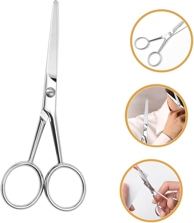Skid Stainless Steel Mustache Scissors for Men Toothed Beard Grooming Trimmer Scissors with Durable Silver Finish for Accurate Facial Hair Cleaning