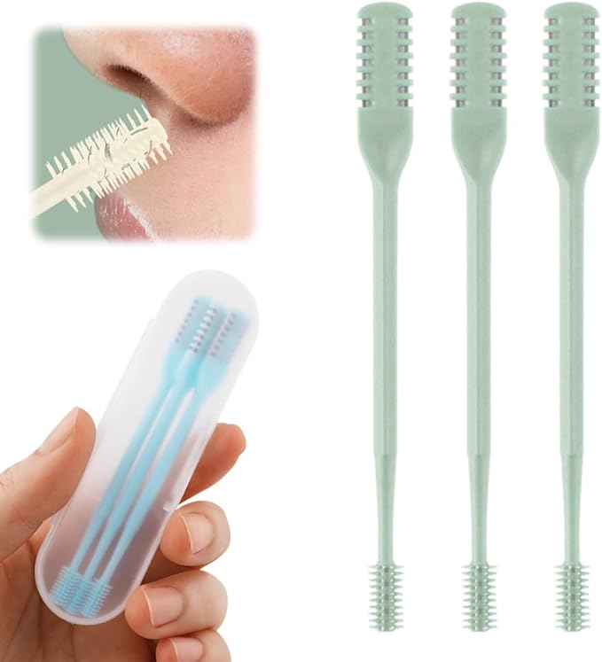 2-in-1 Nasal Hair Cutter, 2025 Upgrade 360° Rotating Nose Hair Trimmer with Double-Sided Blade & Ear Pick, Manual Nostril Hair Removal Tool for Men and Women, Soft Cleaning Brush (Green, 3PCS)