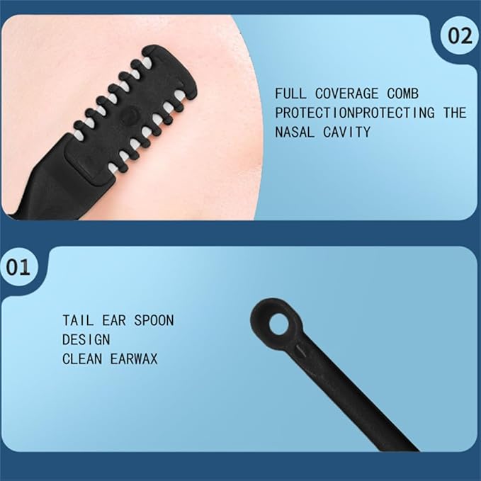 3PCS 2 in1 Nose Hair Knife 360 Degree Rotation Shaving with Double Sided Comb Nostril Cleaner, Facial Hair Removel Portable Nose Hair Trimmer, Ear Canal Cleaner, Black