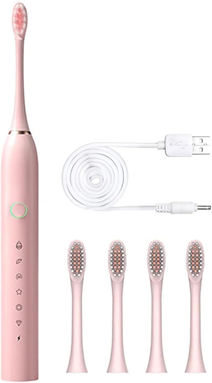 Electric Toothbrush with 4 Brush Heads 6 Modes Smart Timers IPX7 Waterproof USB Rechargeable 42000VPM Adults Toothbrush Set Travel Toothbrush Rechargeable Portable 4 Brush Heads Pink