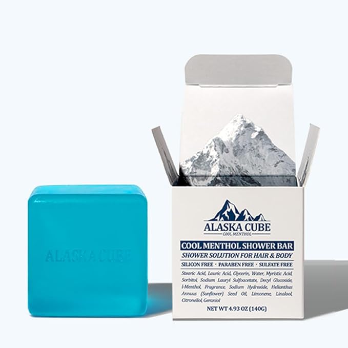 Cool Menthol Shower Bath Body Soap Bar Cleanser Cooling Effect Rich Foam Body Wash Shampoo Deodorant for Face and Body 3% Menthol 4.93oz Perfect For Men Women Smell Best Refreshing