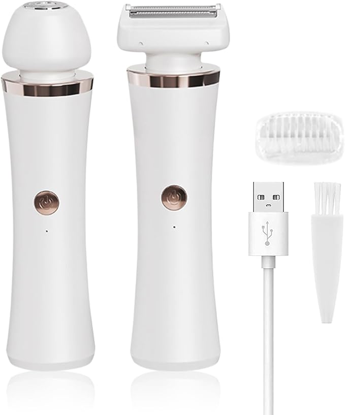 Facial Hair Remover for Women - 2-in-1 Electric Painless Face Hair Removal Shaver Device - Waterproof Face Trimmer & Body Epilator - Rechargeable Razor with 2 Heads for Lips Arms Legs Bikini Body