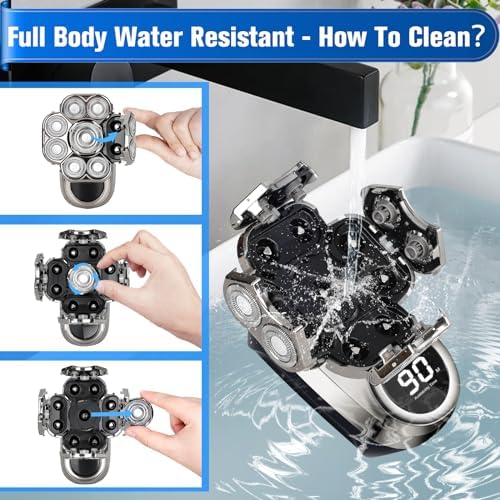 9D Head Shavers for Bald Men, Electric Shaver for Men,6 in 1 Mens Grooming Kit with Nose Hair Trimmer, Beard Trimmer,Waterproof Wet/Dry Rotary Shaver,Gift for Father, Husband, Boyfriend