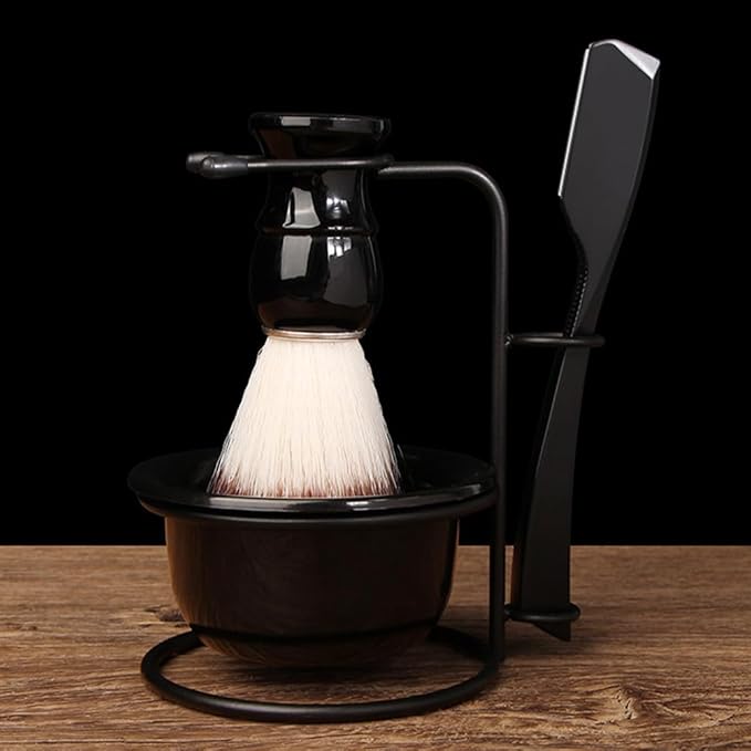 Hemoton Men S Shaving Kit Manual Razor with Pure Badger Shaving Brush Foaming Bowl and Razor Stand Traditional Wet Shave Set for Beard Grooming and Facial Care