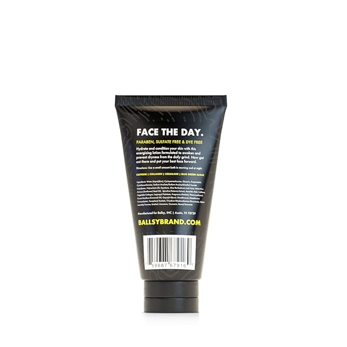Ballsy Mens Face Lotion w/Vegetable Collagen, Caffeine, Coconut Oil, & More - Hydrating Lotion to Reduce Dryness, Aging Signs, Wrinkles –Cruelty Free, Paraben Free Men Face Moisturizer (3 Fl oz)
