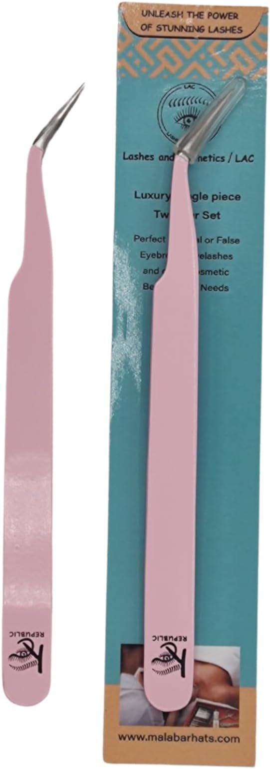 Pink Curved Professional Tweezer Great For Eyebrow, Eyelash, Facial, Ear, Nose & Ingrown Hair Remover Treatment. Make Perfect Eyebrow Shapes (Pink)