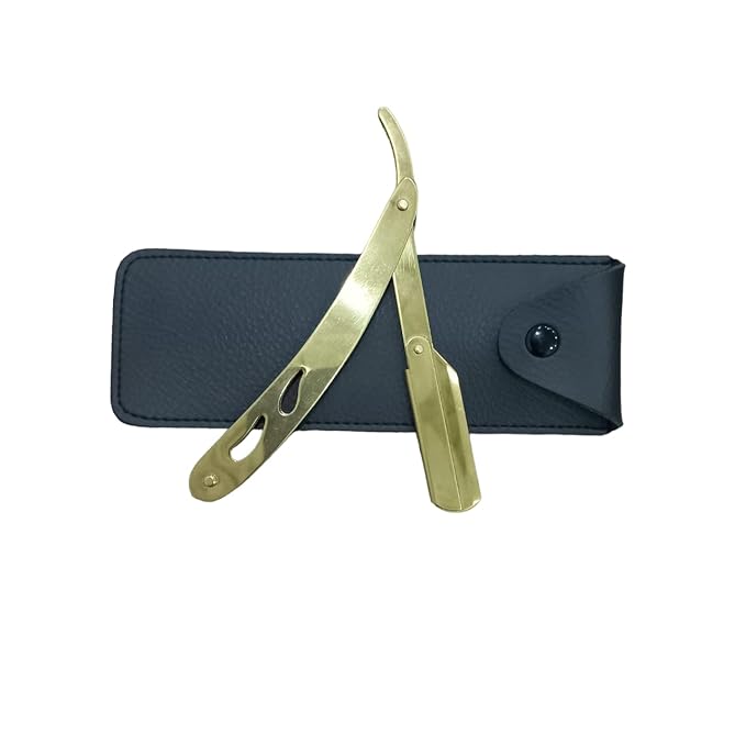 Straight Edge Professional Barber Shaving Razor for Men for Close Shaving With Storage Pouch Golden Colour