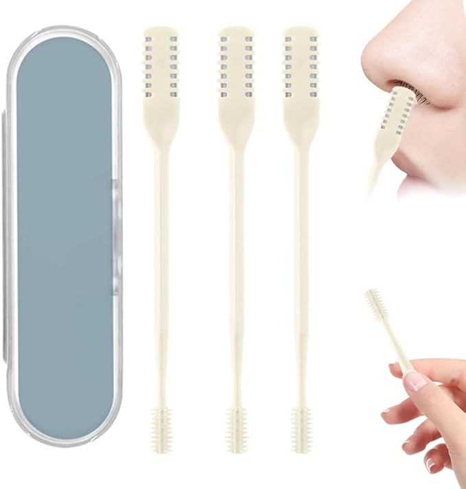 360° Rotating Nose & Ear Groomer, 2025 Dual-Blade Manual Trimmer with Cleaning Brush, 2-in-1 Nasal Hair Cutter for Men and Women (Beige, 3PCS)