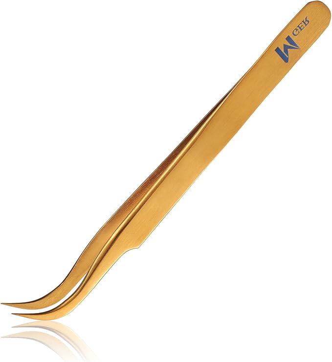 MGER Lash Tweezers for Eyelash Extension-Professional Lashing Tweezers for Mega Volume Mink Eyelashes Extensions Applying, Gold tweezers