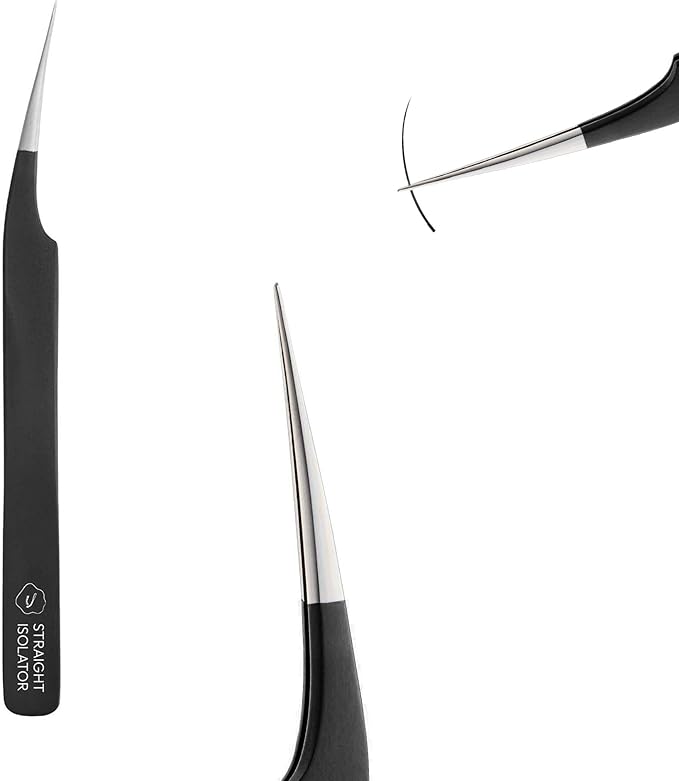 Eyesy Lash Straight Isolator Lash Tweezer | Professional Volume False Lash Application Tool | Multi Shapes & Purposes Tweezers | Non-Slip Grip Tweezers (Black)