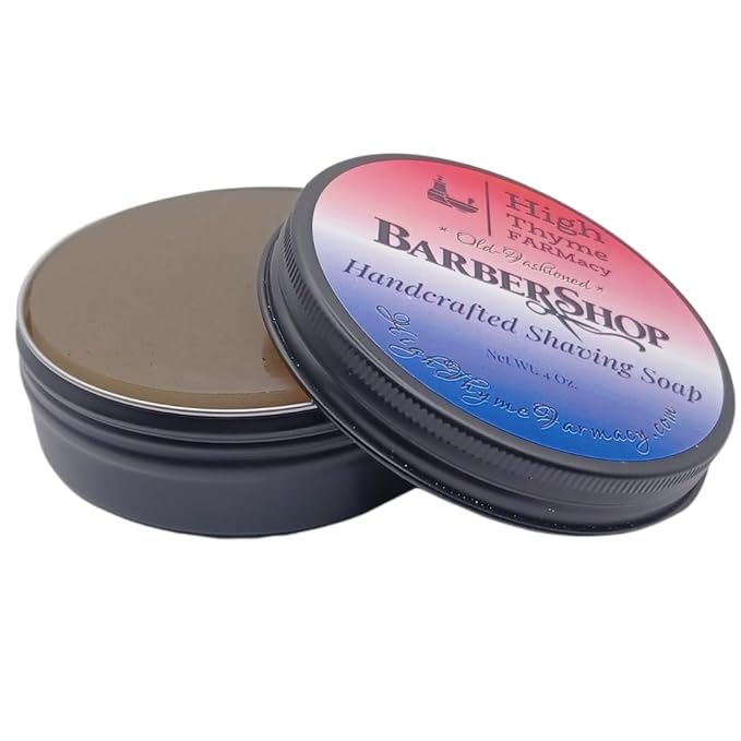 Barbershop Shaving Soap Puck – 4 oz Old-Fashioned Bay Rum, Sandalwood & Patchouli Scent – Cold Process Wet Shave Soap with Bentonite Clay – 3” Shave Soap in Metal Tin