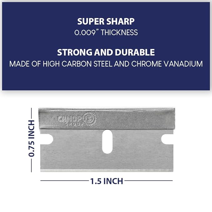 CANOPUS Single Edge Industrial Razor Blades, 100% Made in USA, Heavy Duty Straight Edge Razors, Box & Carton Cutter Replacement Blades, Glass & Paint Scraper Razor Blades (Box of 100)