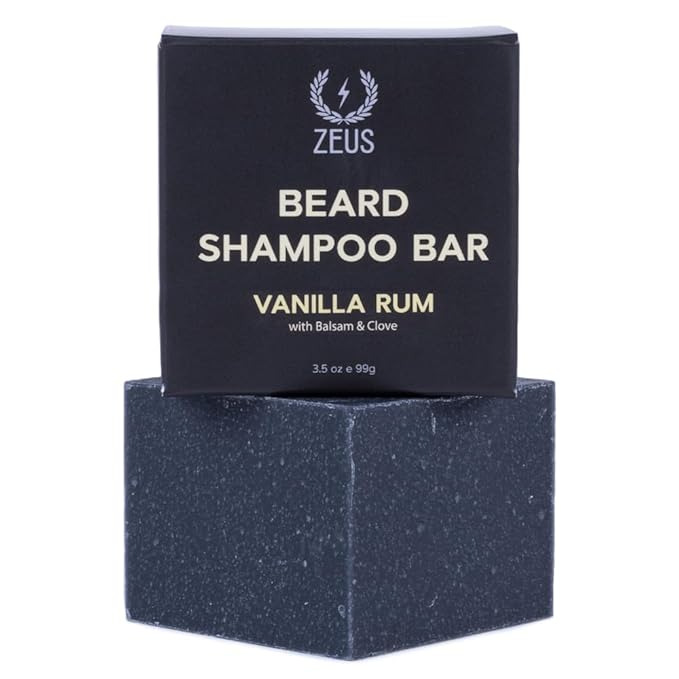 ZEUS Beard Wash Bar for Men, All-Natural Hydrating Shampoo, Skin-Clarifying Soap & Beard Care Cleanser with Natural Ingredients, Anti-Itch & Gentle on Skin (Made in USA) Vanilla Rum