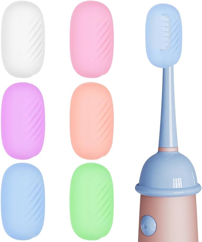 Xixter 6 Pcs Silicone Toothbrush Covers, Ventilated Caps for Manual & Electric Head, Portable Travel Protector & Holder Case, 6 Colors for Family, Kids, Toddlers