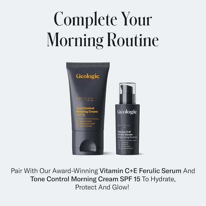 Geologie Tone Control Face Cream with SPF 15 | Brightening Moisturizer with Niacinamide, Hyaluronic Acid & Azelaic Acid | Reduces Redness & Controls Oil | For Men & Women