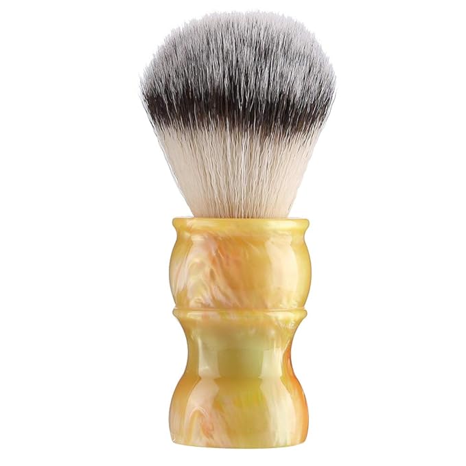 Professional Manual Beard Shaving Brush, Men Mustache Brush with Dense Nylon Hair, Barber Brush for Softening Beard and Creating Rich Lather, Portable Travel Shaving Brush for Salo (yellow color)