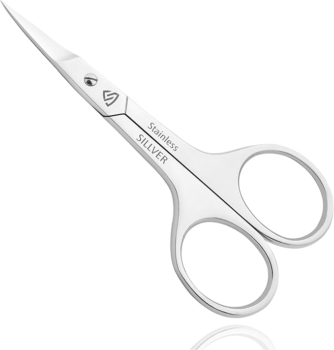 Nail Scissors Curved Professional for Women and Men, Facial Hair Small Grooming Scissors for Nail, Eyebrows, Nose Hair, Mustache, Beard, Eyelashes, Dry Skin - Manicure Scissors
