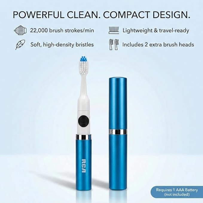 RCA Sonic Electric Toothbrush for Adults – Battery Powered Toothbrush with Extra Brush Head, Spin Brush Toothbrush for Travel - Blue