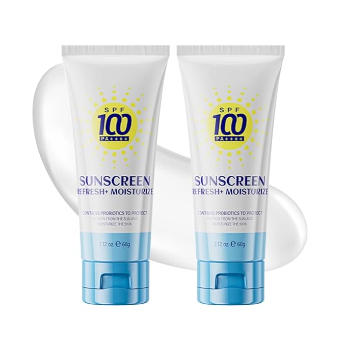 Vitamin C Sunscreen Lotions,2 Pcs Daily Moisturizer Sunscreen Cream for Face and Body,Women Men Waterproof Sweatproof Refreshing Non-greasy Sun Protection Cream,Facial Sunblock (blue)