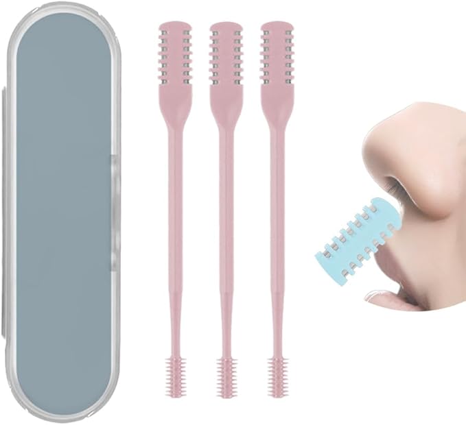 2 in 1 Nasal Hair Cutter, Double Sided Nose Hair Trimmer for Men Women, 360° Rotating Nose Hair Knife with Ear Picker, for Home Travel Essentials (Pink, 3pcs)