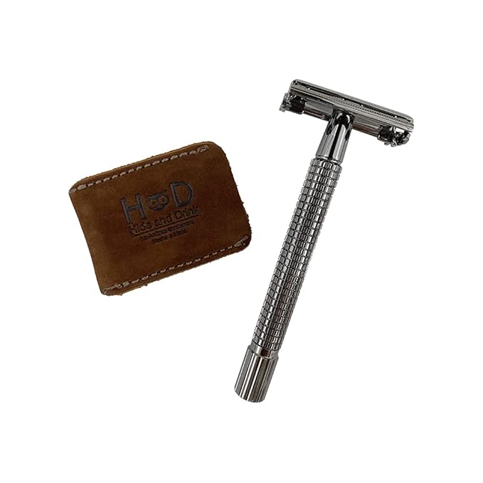 Hide & Drink, Leather Double Edge Safety Razor Head Protective Sheath, Shaving Travel Cover Handmade (Swayze Suede)