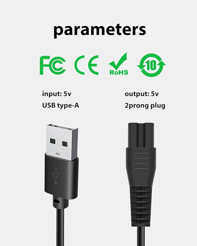 5V USB Charger Cord Compatible with Brightup FK-8688T/FK-8788T Beard Trimmer for Man Grooming Kit, with 1 Cleaning Brush, 3.3ft Power Cord